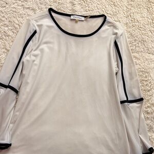Calvin Klein Women's Cream Long Sleeve Top with Black Trim